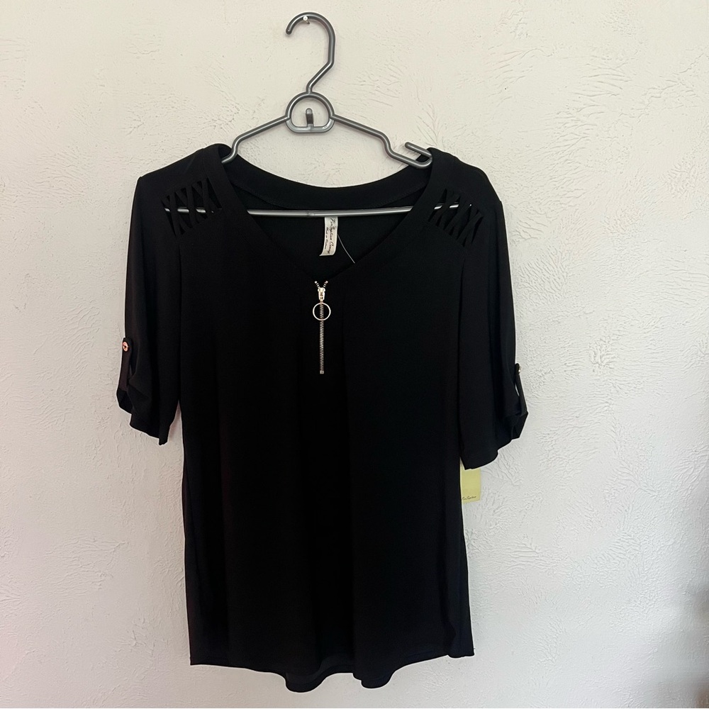 PerSeption Concept Black Blouse with Zipper Detail